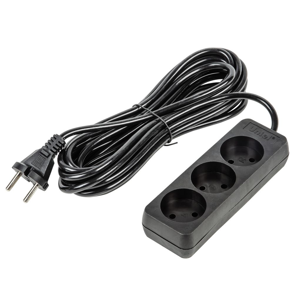 S-CU3-5 BLACK Удлинитель серии Ultra. шнур 5м.. 3 гнезда. 10A. б-з. Черный. TM Uniel