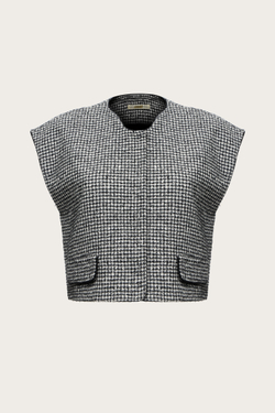 УКОРОЧЕННЫЙ ЖИЛЕТ ИЗ ТВИДА С ЛЮРЕКСНОЙ НИТЬЮ