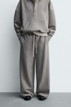 ZARA БРЮКИ WIDE FIT С ДЕКОРАТИВНЫМИ ШВАМИ, СЕРЫЙ МЕЛАНЖ