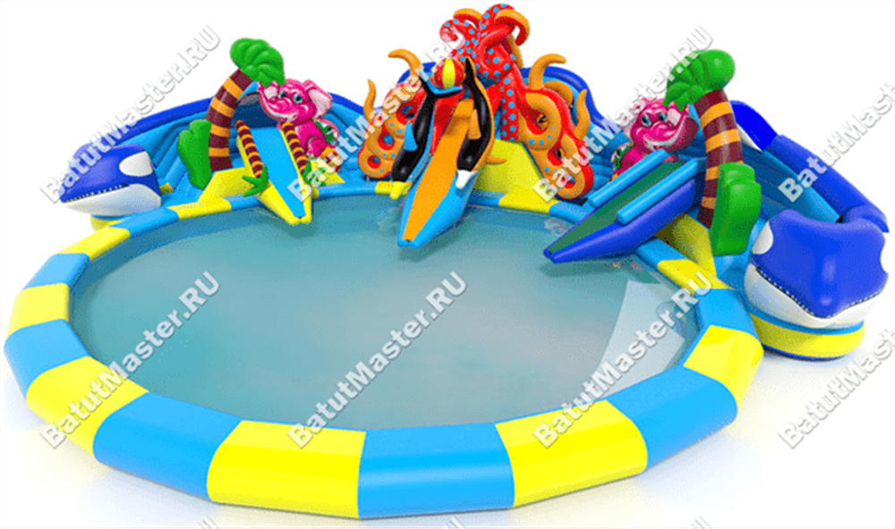 Надувной наземный аквапарк «Аквасфера» с бассейном, 20x18.5x7 м.