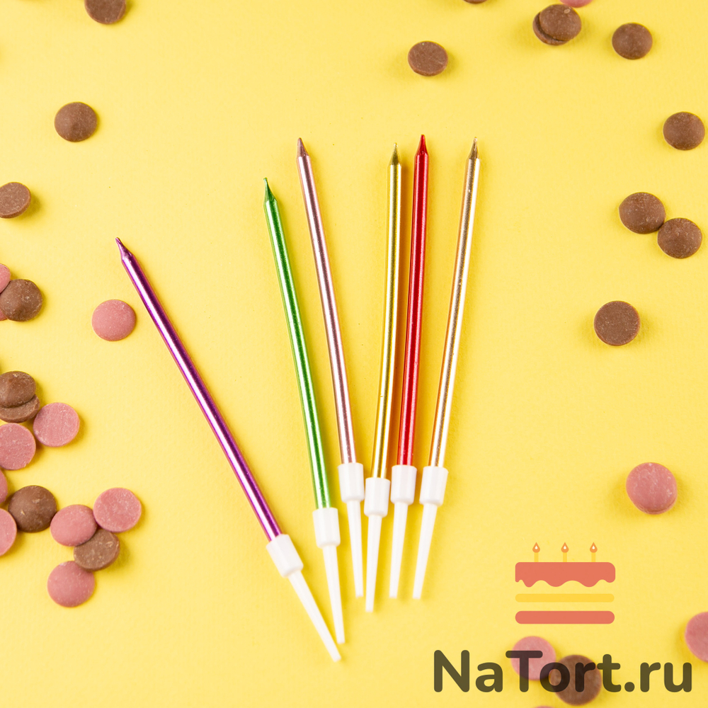 Набор свечей для торта «Happy Birthday, 6 в 1», цветной металлик