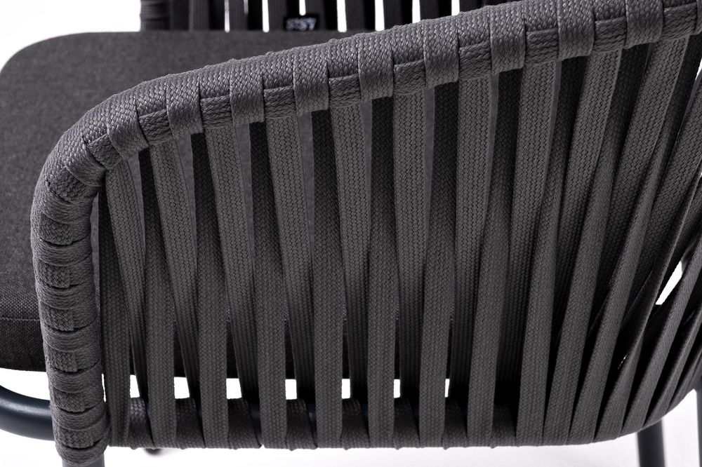 "Бордо" стул плетеный из роупа, каркас алюминий темно-серый (RAL7024) шагрень, роуп серый 15мм, ткань темно-серая 027