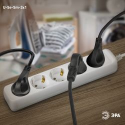 Удлинитель электрический ЭРА U-5e-5m-3x1 с заземлением 5 розеток 5м ПВС 3x1мм2 16А