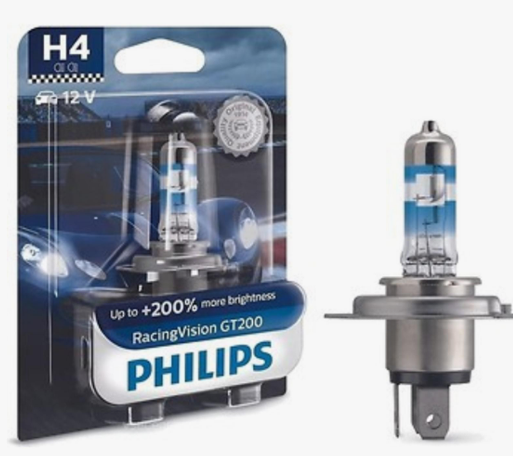 Автолампа H4 12V 60/55W P43t Philips +200% Racing Vision GT200 (бл1шт) 12342RGTBW ORIGINAL