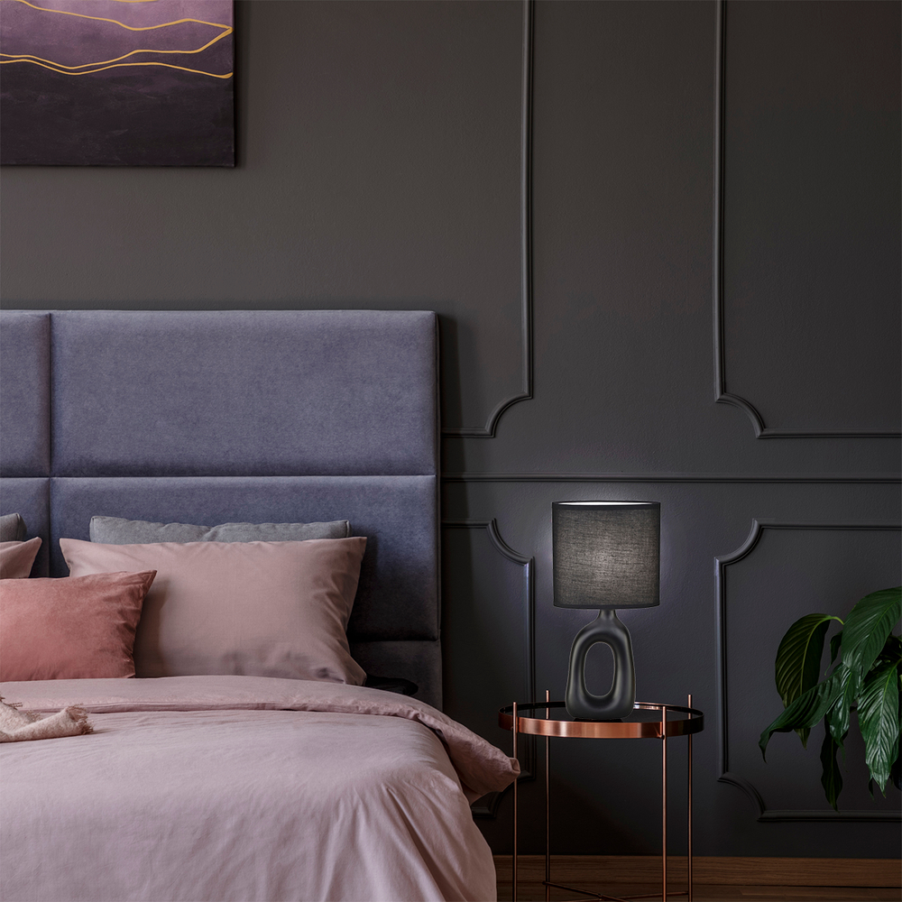 Настольный светильник 1x40Вт E14, керамика/ткань, чёрный, чёрный плафон