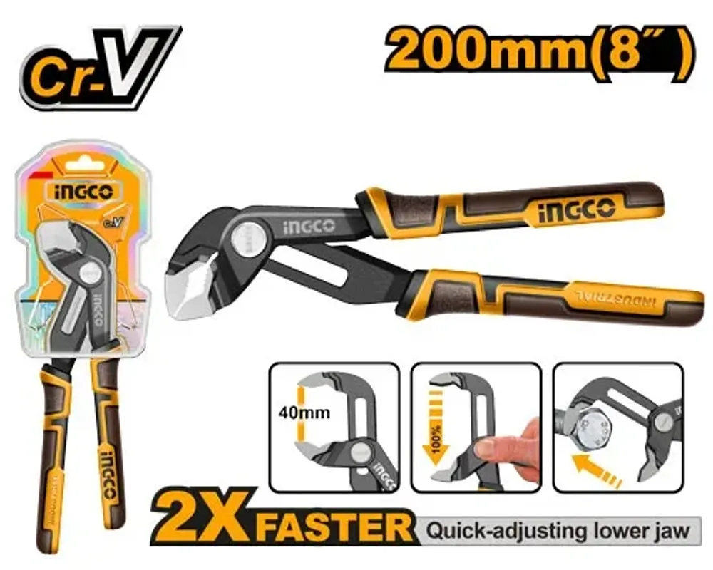 Клещи переставные с кнопкой INGCO HPP38208 INDUSTRIAL 200 мм