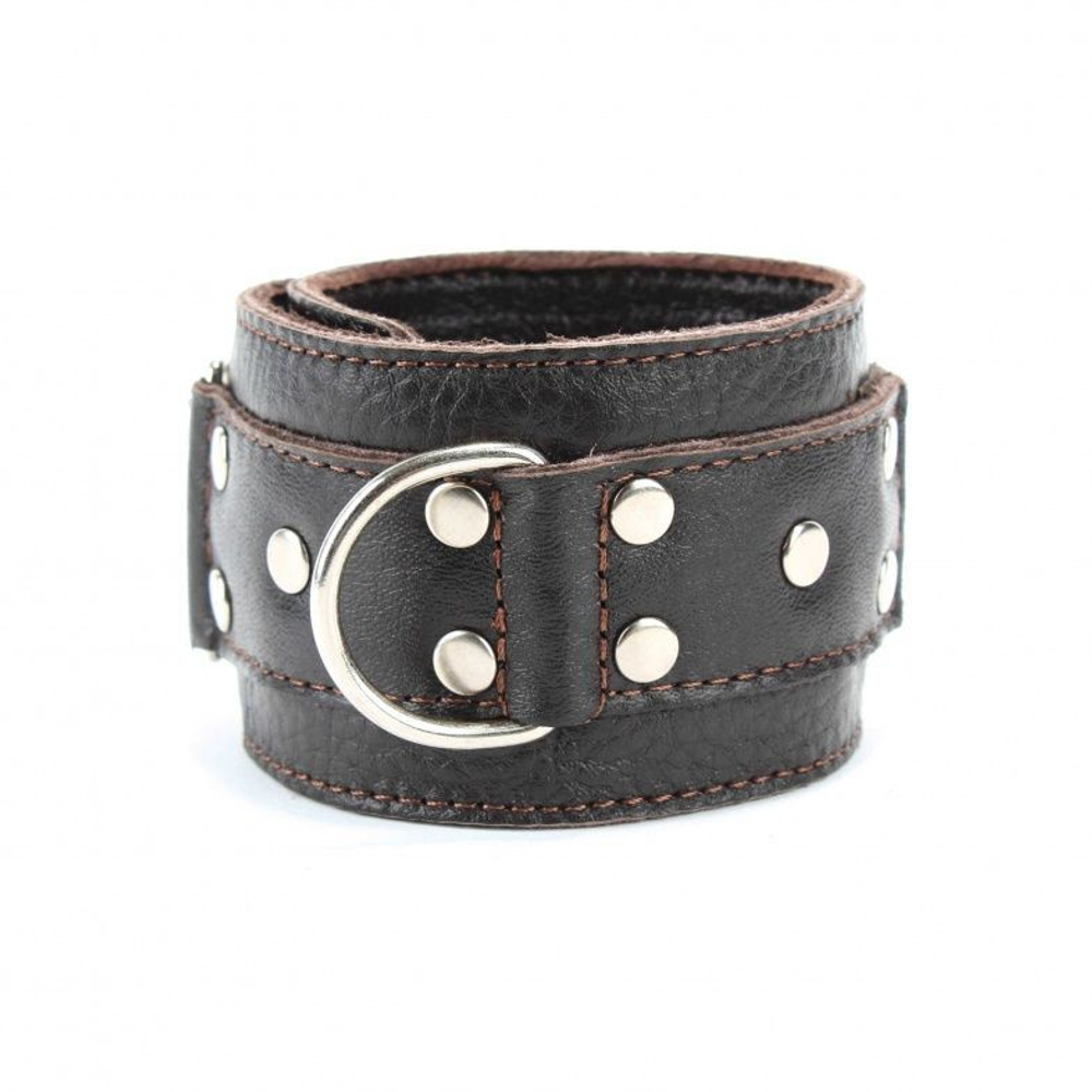 Коричневые кожаные наручники (Цвет: коричневый)