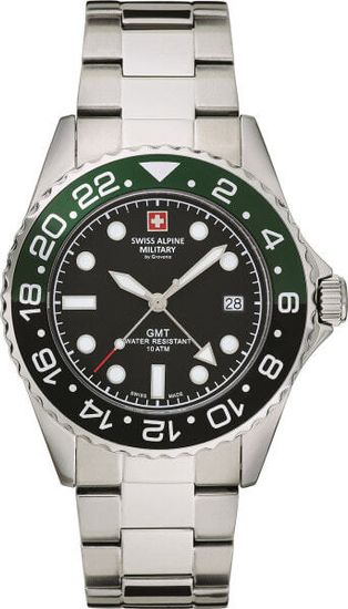 С браслетом Мужские наручные часы с серебряным браслетом Swiss Alpine Military 7052.1138 mens watch GMT 42mm 10ATM