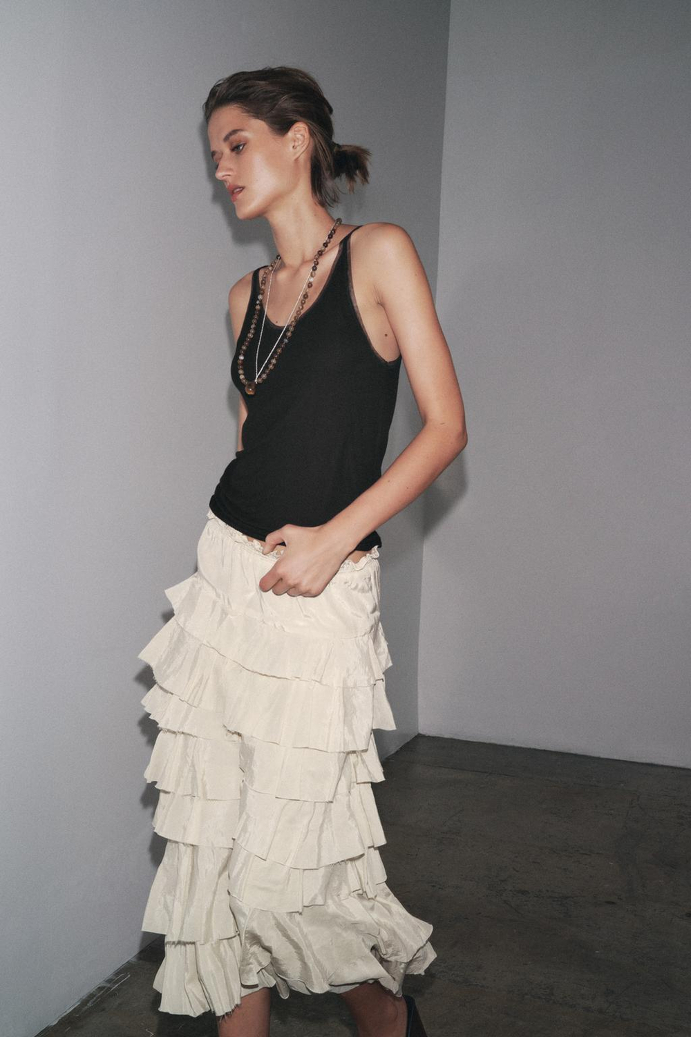 ZARA КОМБИНИРОВАННАЯ ФУТБОЛКА, ЧЕРНЫЙ