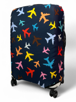 Чехол на чемодан 28", цвет чёрный/разноцветный, Самолетики