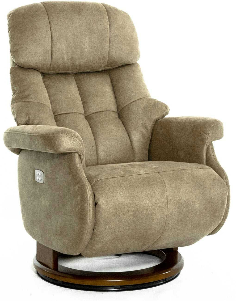 Кресло реклайнер Relax Lux Electro S16099RWB, искуственный нубук бежевый (02), основание дерево темный орех (029)