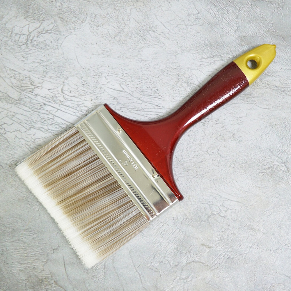 Кисть плоская 4" 100мм, искусственная мягкая щетина, деревянная лакированная ручка