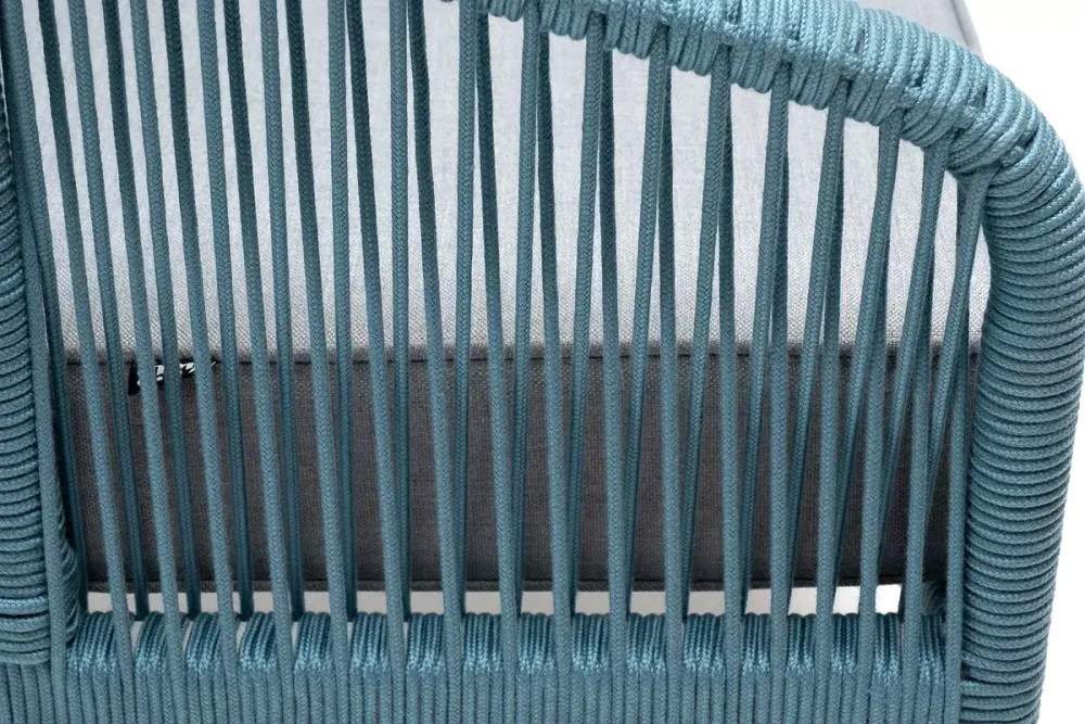 "Канны" кресло плетеное из роупа, каркас алюминий светло-серый (RAL7035) муар, роуп бирюзовый круглый, ткань светло-серая