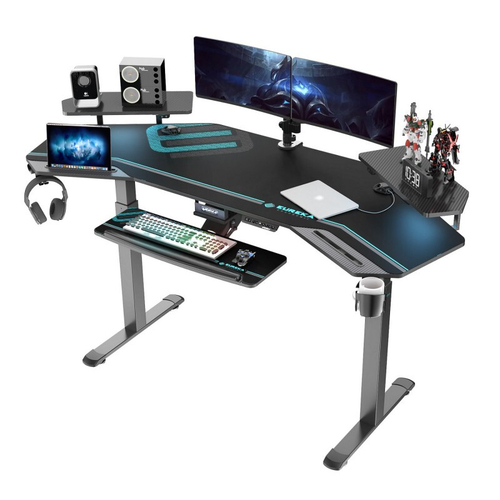 Стол для компьютера (для геймеров) с подставкой под клавиатуру и электрической регулировкой по высоте Eureka ERK-ES71-B-EU