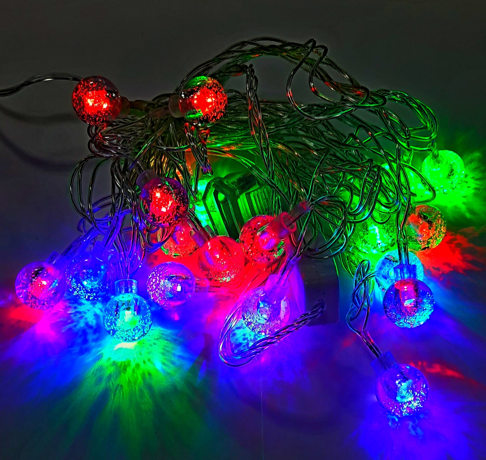 Гирлянда нить LED "перламут. шарики" 40L (4м) П/П разноцвет.