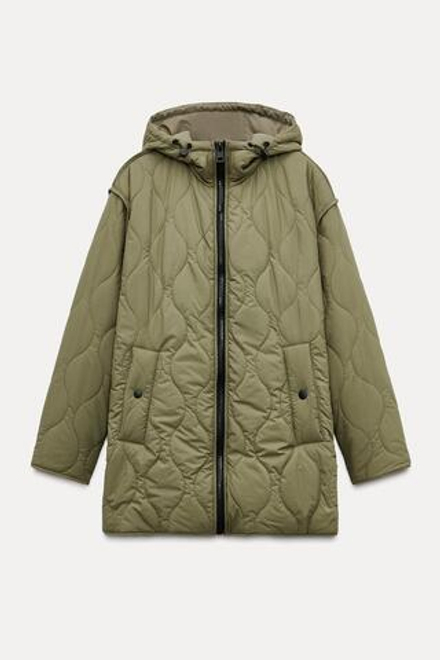 ZARA ПУХОВИК С КАПЮШОНОМ, ХАКИ