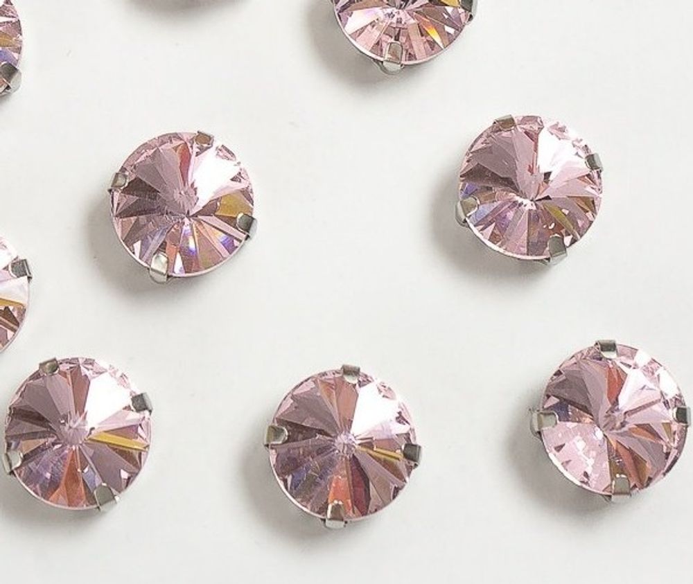 Стразы пришивные стекло в оправе, d 12 мм, светло-розовый