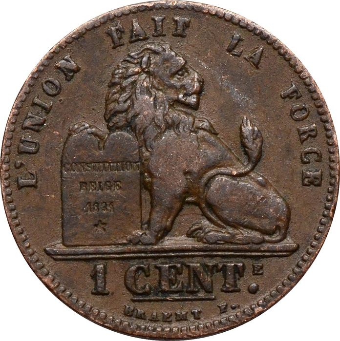 1 сантим 1869-1907 Бельгия (надпись на французском - DES BELGES)