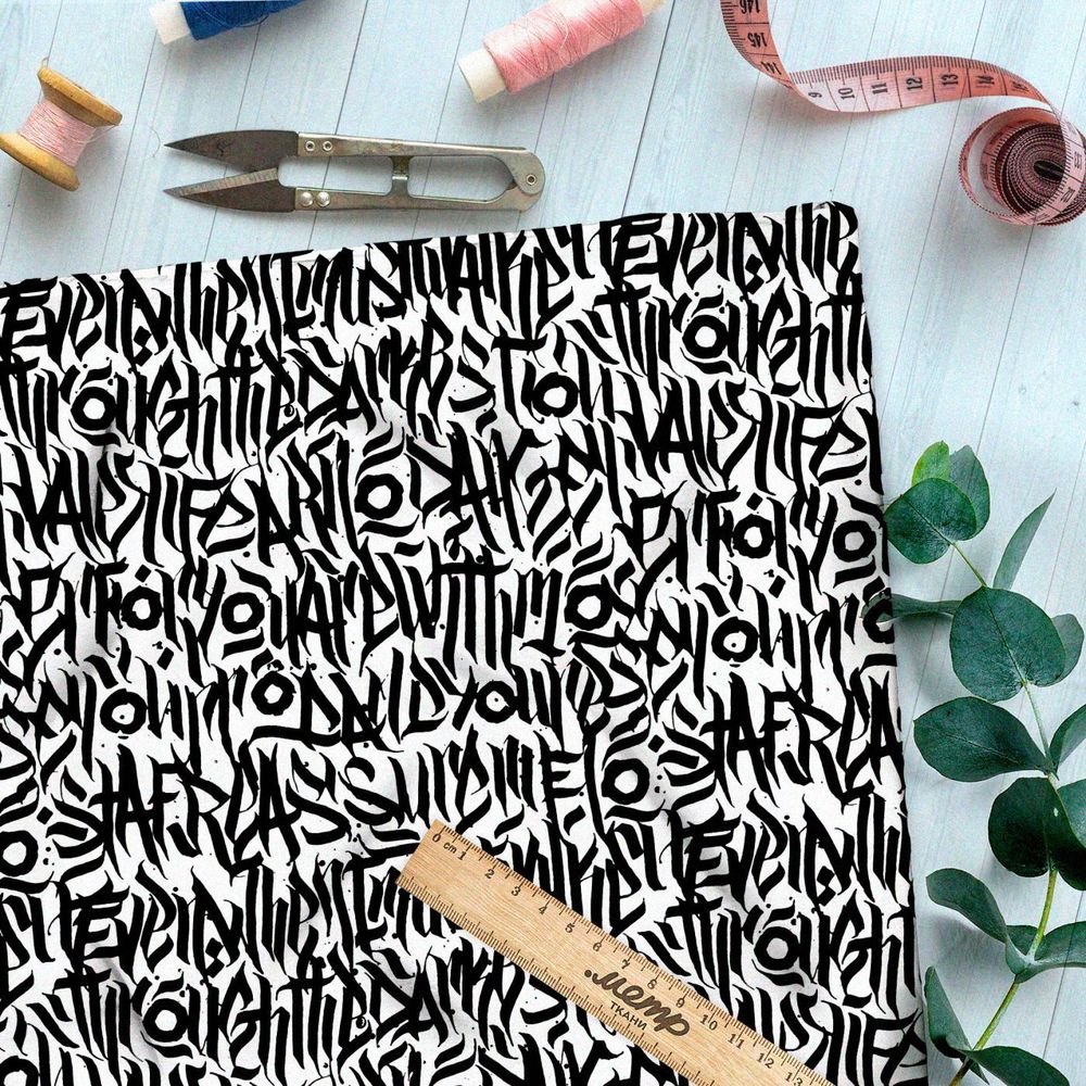 Ткань премиум флис черно-белая абстракция