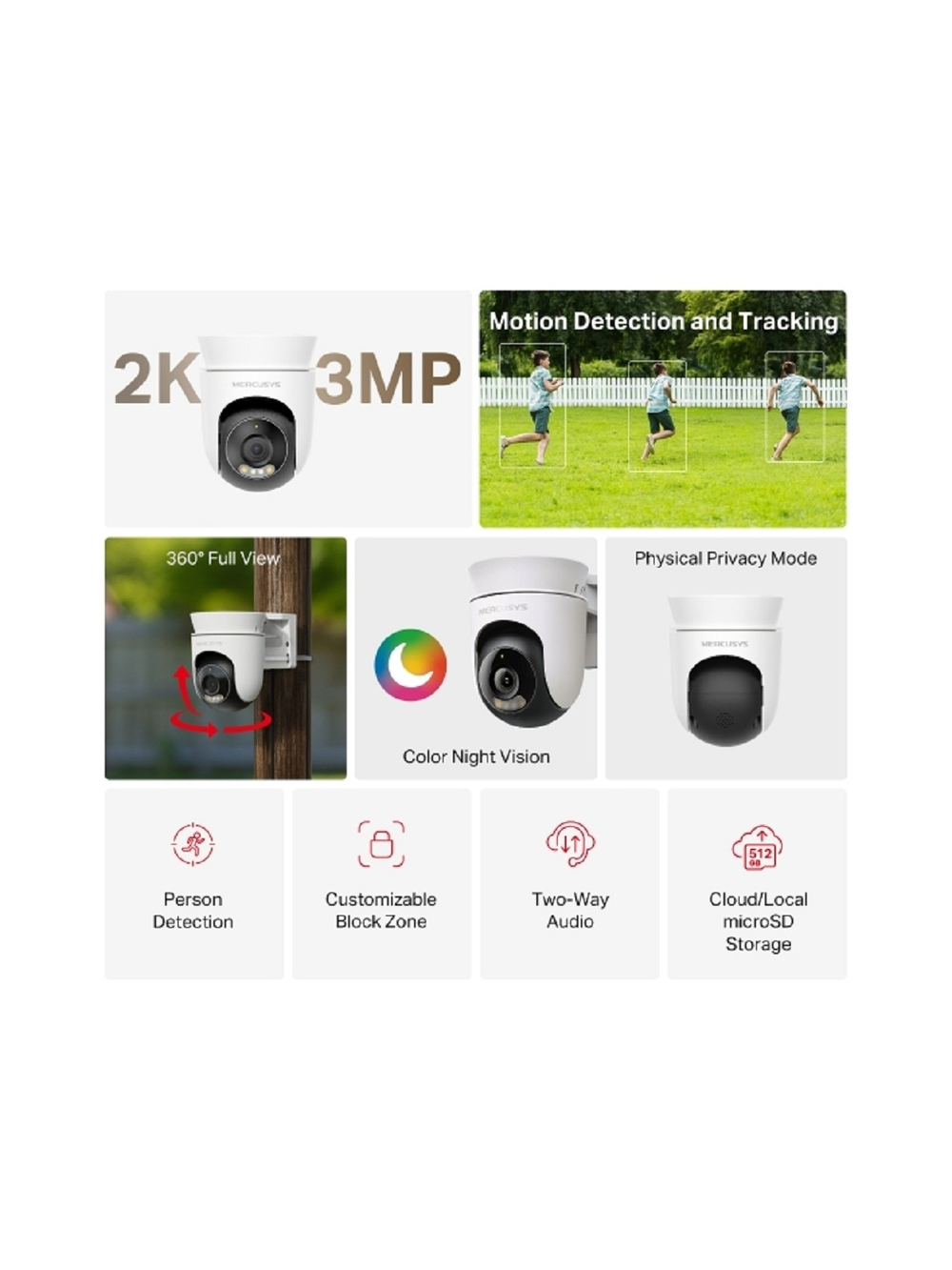 Mercusys MC510 Умная уличная поворотная Wi-Fi камера