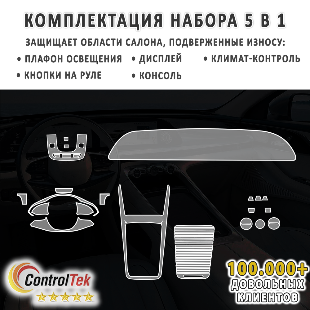 EXEED RX (2023) - комплект защитных пленок 5 в 1. Пленка защитная ControlTek HYBRID со слоем TOP COAT. Толщина: 6 mil. (175 мкм.)