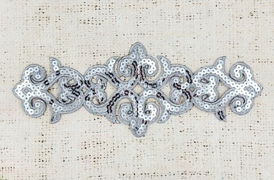 Термоаппликация орнамент люрекс пайетки, р. 21×8 см, серебро
