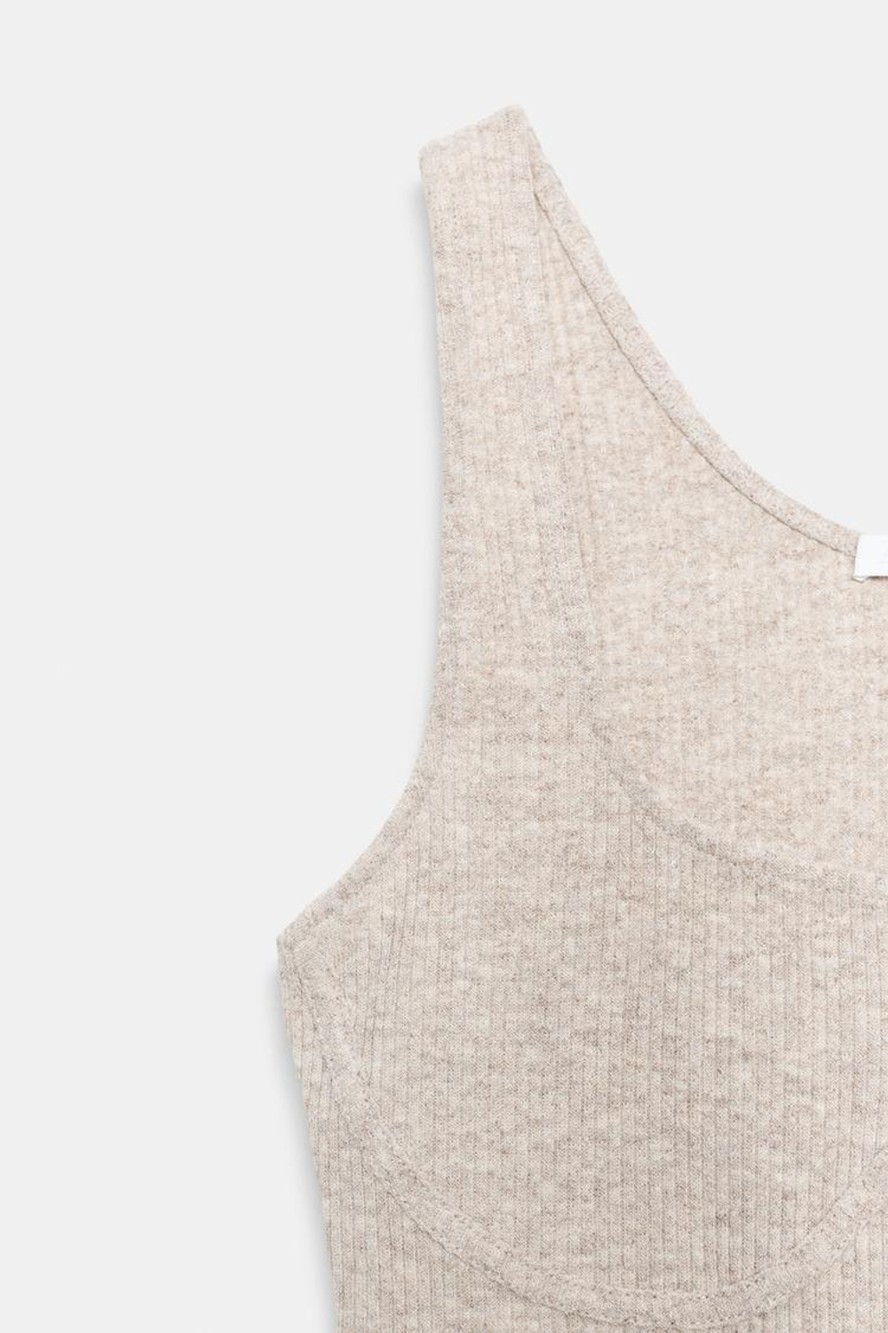 ZARA КРОП-ТОП НА БРЕТЕЛЯХ В РУБЧИК, БЕЖЕВЫЙ МЕЛАНЖ