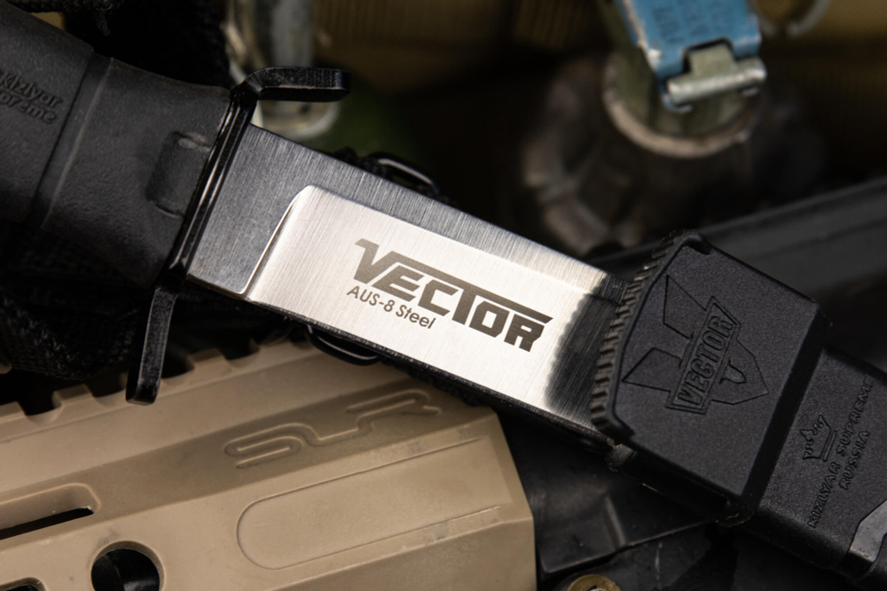 Нож Kizlyar Supreme VECTOR AUS-8 SW BKH PS (StoneWash, Black Kraton Handle, Polyamide Sheath)
