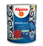 ЭМАЛЬ ПО РЖАВЧИНЕ ALPINA 3 В 1 ШЕЛК-МАТ RAL3011 0,75Л / 0,81КГ