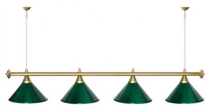 Лампа STARTBILLIARDS 4 пл. (плафоны красные,штанга антик медь,фурнитура золото)