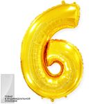 Шар (40"/102 см) Цифра, 6, Золото, 1 шт. в упак.