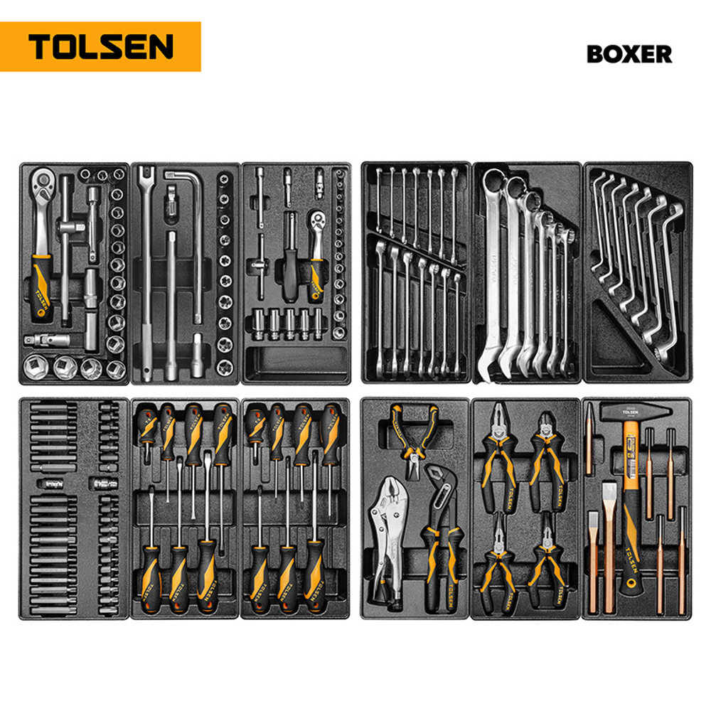 TOLSEN (TT85415-157) Набор инструментов 157 предметов, "BOXER", для тележки, 12 ложементов