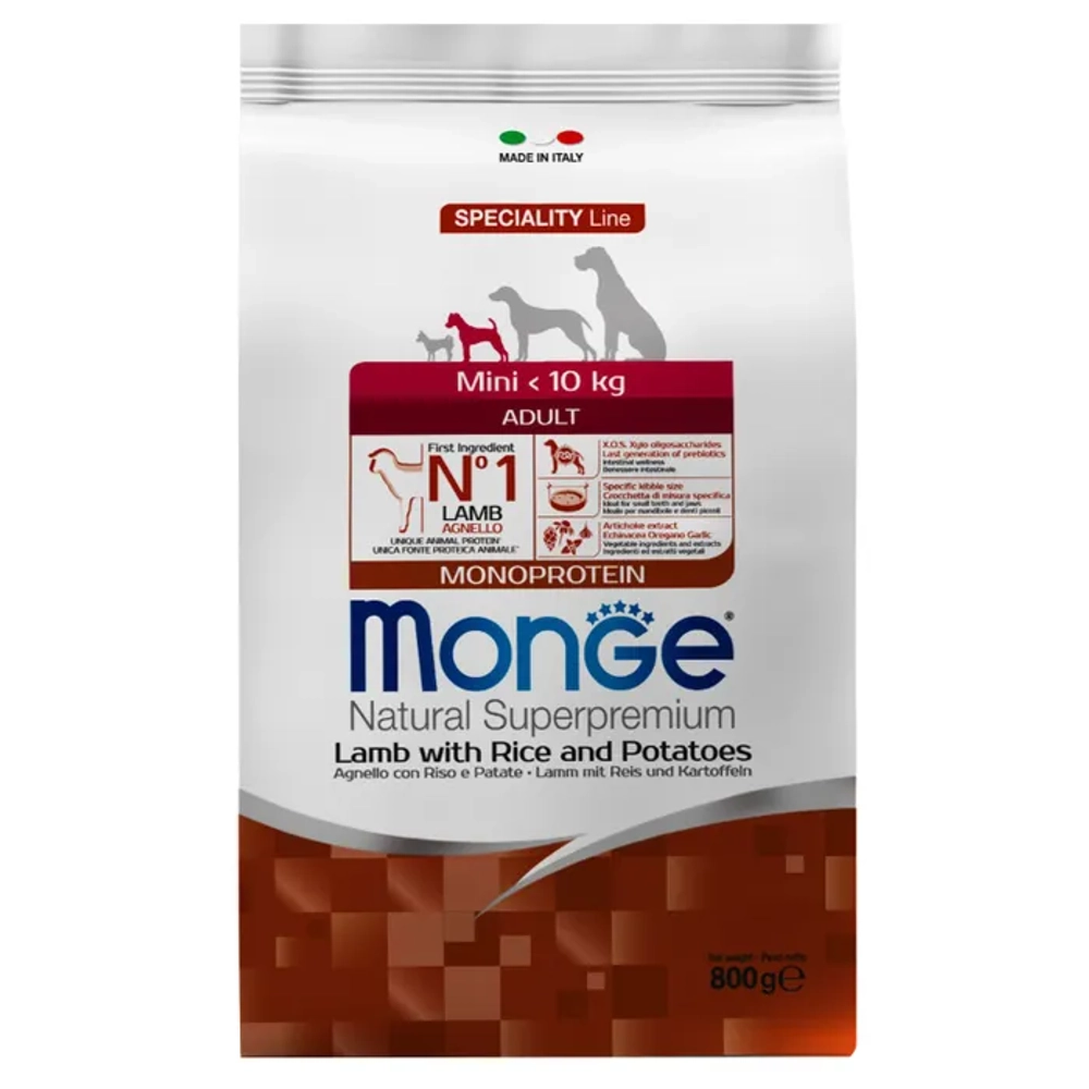Сухой корм Monge Dog Speciality Line Extra Small для взрослых собак миниатюрных пород ягненок с рисом и картофелем 800 г