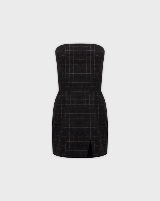 Корсетное платье мини с разрезом в клетку