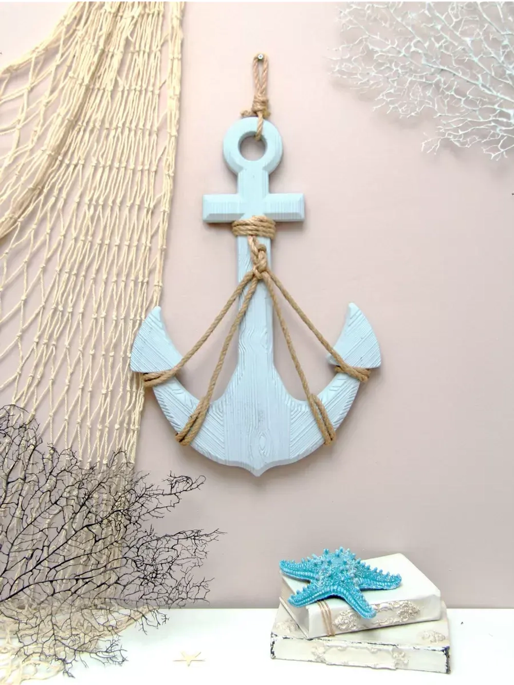 Декор на стену для интерьера "Якорь с канатом"