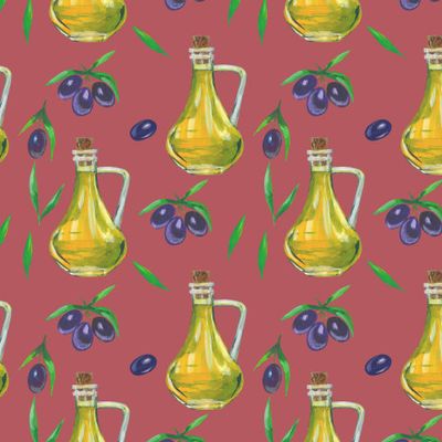 Бутылки с оливковым маслом и оливками