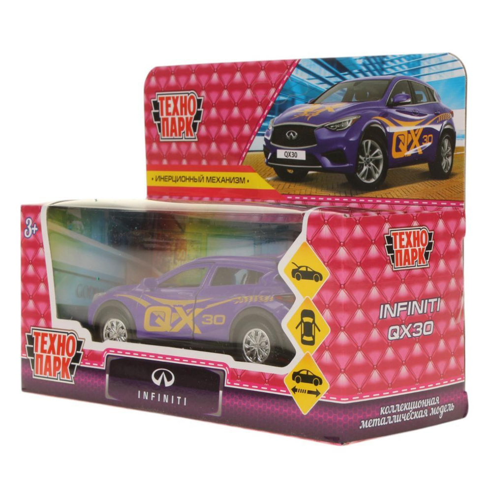 Модель ин. мет. "Infiniti QX30" для девочек 12см, двери, багаж, фиол.коробка QX30-12GRL-PUR (Технопарк)