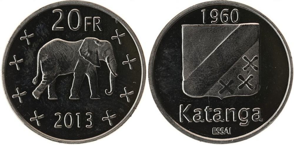 Конго - Катанга 20 франков 2013 Слон aUNC
