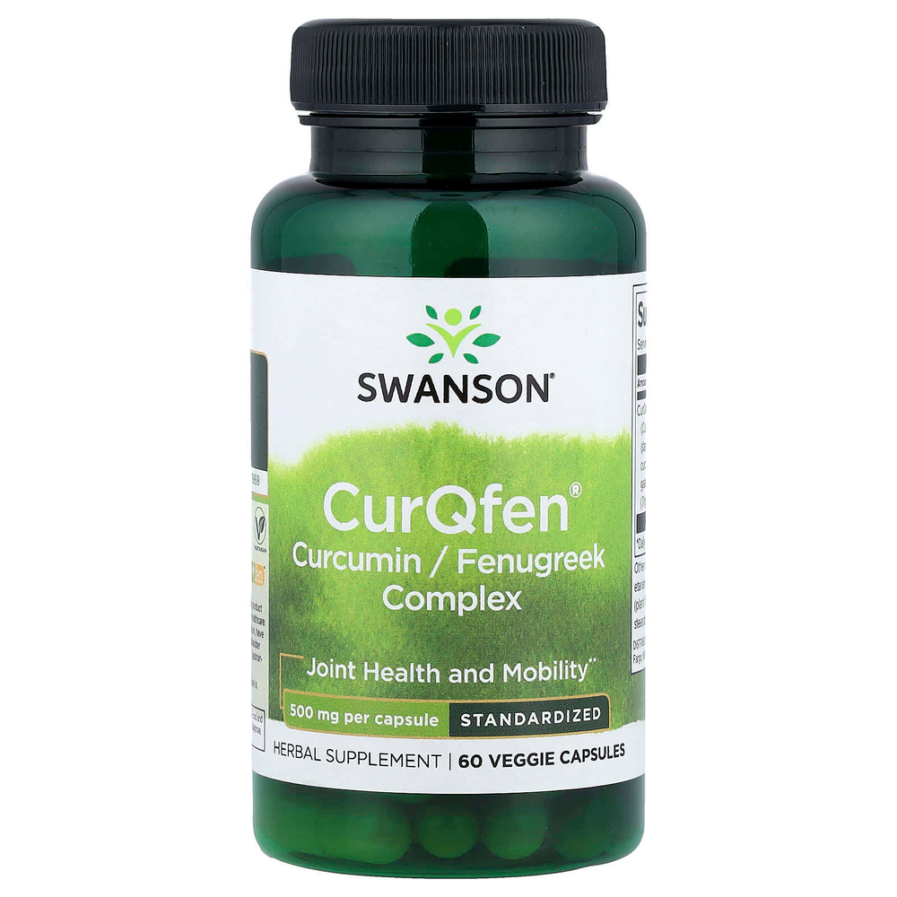 Swanson, CurQfen®, комплекс с куркумином и пажитником, стандартизованный, 500 мг, 60 растительных капсул