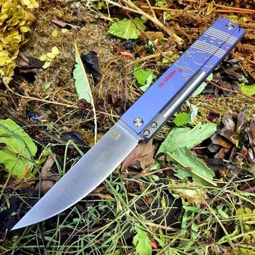 Складной нож синий STEELCLAW Беломор S35VN c клинком из стали CPM-S35VN, рукоять Титановый сплав Titanium TC4 Aloy