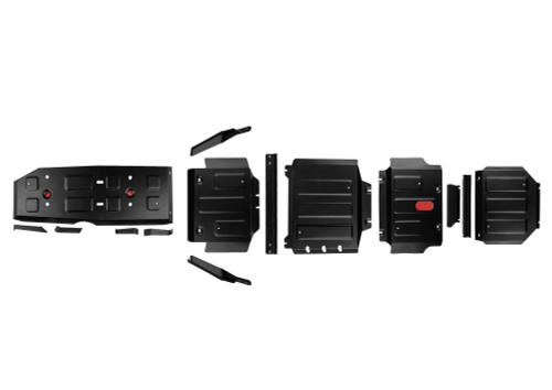 Защита радиатора, картера, КПП, РК и топливного бака АвтоБроня для JAC T9 АКПП 4WD 2024-н.в., сталь 1.8 мм, с крепежом, штампованная, 5 частей, K111.09216.1