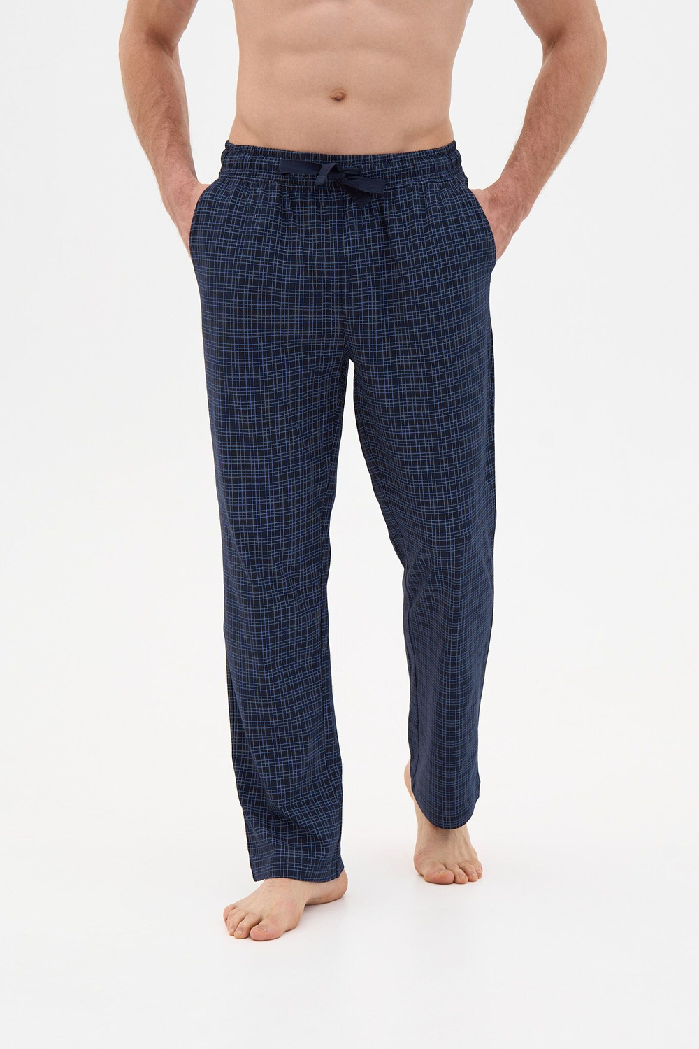 Хлопковые брюки в клетку (Размер: XXL) (Цвет: синий)