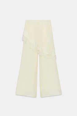 ZARA ШИРОКИЕ БРЮКИ ПАРЕО С КРУЖЕВОМ, ЭКРЮ