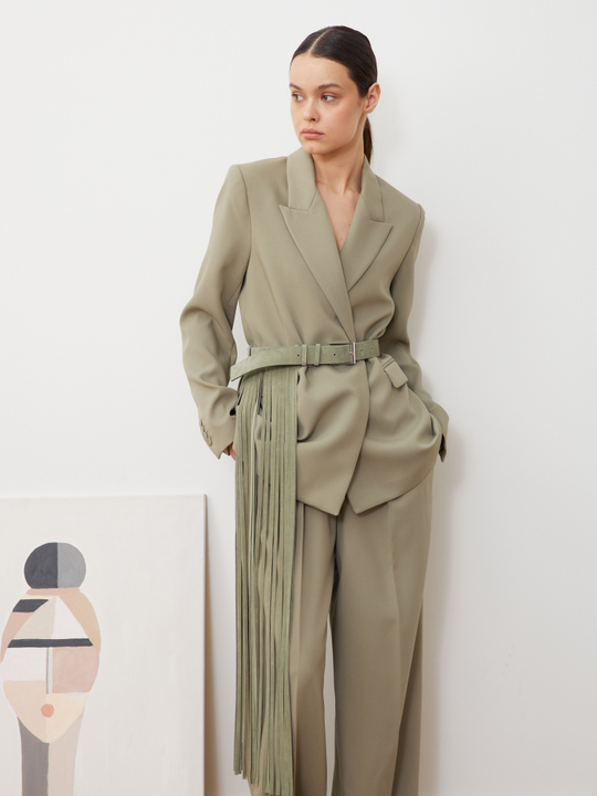 БАЗОВЫЙ РЕМЕНЬ-ТРАНСФОРМЕР С БАХРОМОЙ ЗАМША ФИСТАШКОВЫЙ