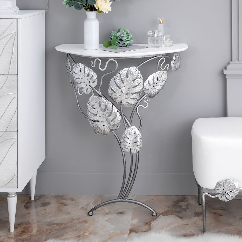 Консоль Monstera Deliciosa Wood (Монстера) Айс Античное серебро