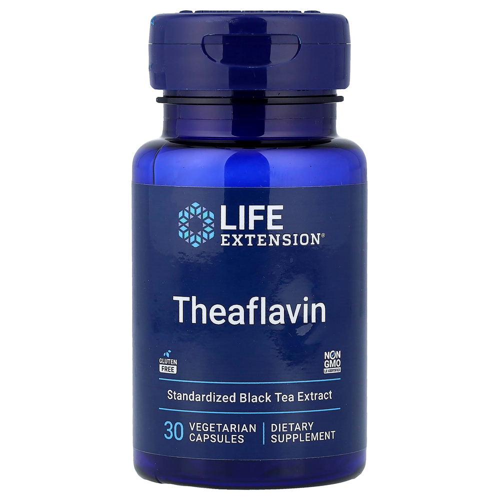 Life Extension, теафлавин, стандартизированный экстракт черного чая, 30 вегетарианских капсул (400 мг в 1 капсуле)