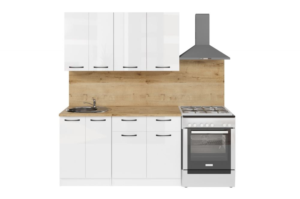 Кухонный гарнитур Жасмин экстра 1 3000мм (Белый глянец/Белый, Дуб бунратти)