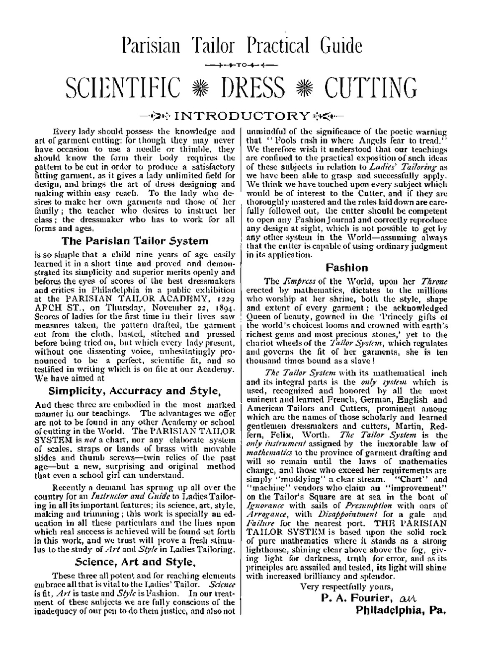 The Parisian Tailor Complete Instructor And Practical Guide To Ladies' Tailoring | Paul A. Fourier