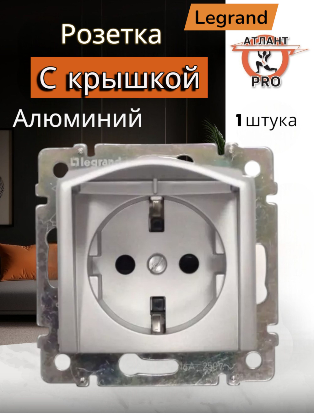 0122 Розетка с крышк (Алюминий)