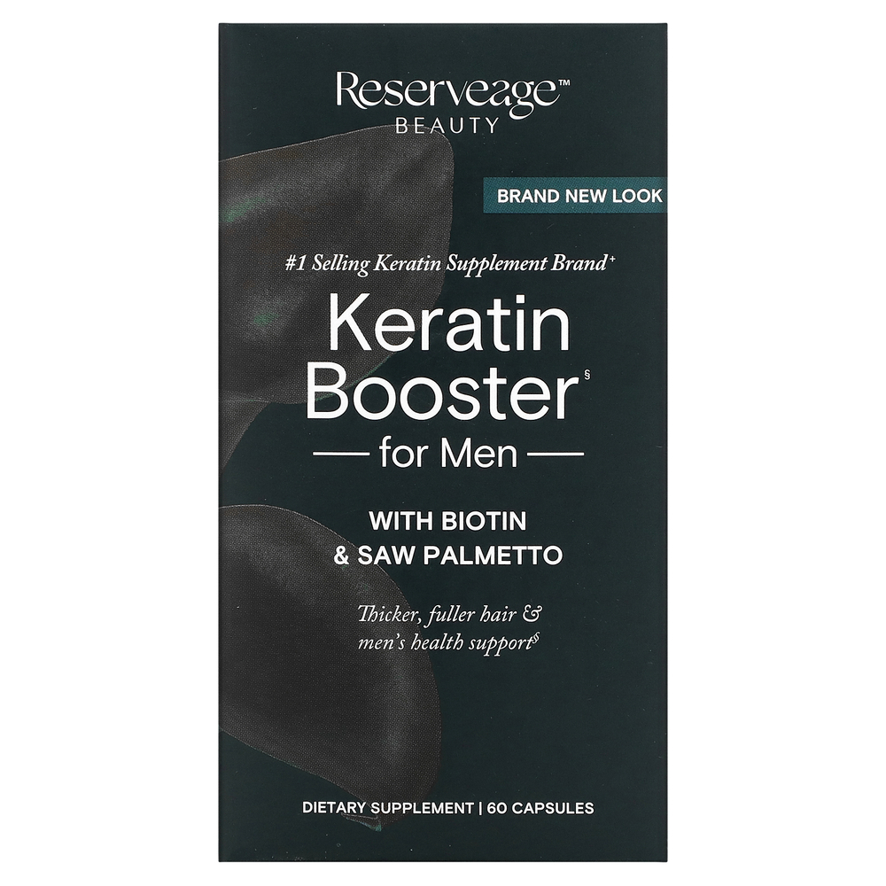 Reserveage Nutrition, Keratin Booster для мужчин, с биотином и сереноей, 60 капсул
